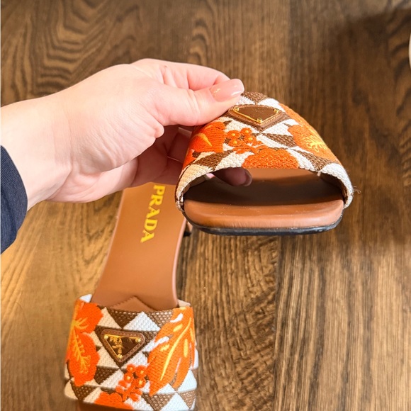 Prada Orange Floral Patterned Slide Mules - Picture 3 of 8
